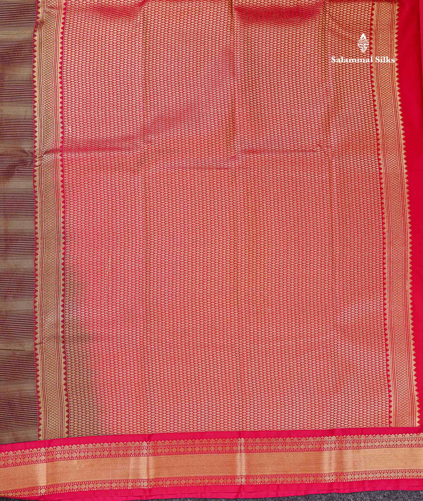 Semi Silk Saree -  Dark Maroon Mango Butta With Alai Vaira Oosi Lines Along With Contrast Redish Pink Small Traditional Border