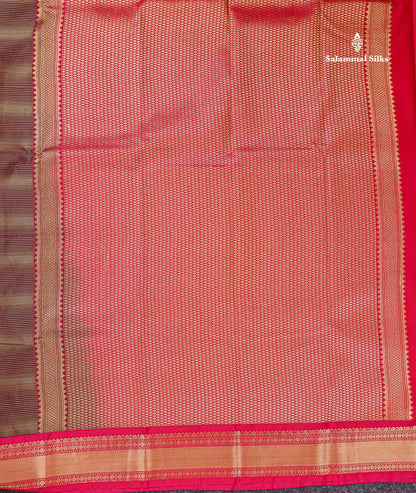 Semi Silk Saree -  Dark Maroon Mango Butta With Alai Vaira Oosi Lines Along With Contrast Redish Pink Small Traditional Border