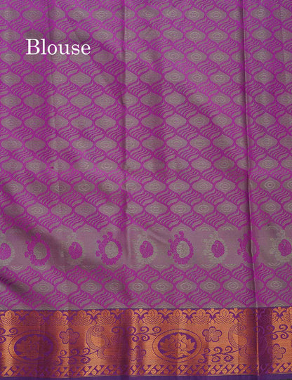 Semi Silk Saree - Sapphire Blue Colour Body With Contrast Purple Blouse