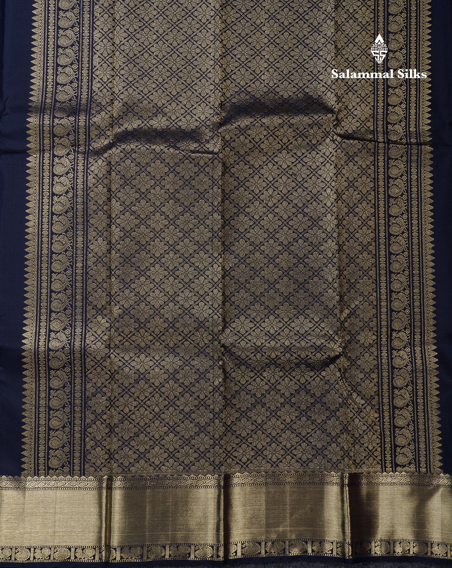 Beautiful Dark Navy Blue Pure Kanjivaram Silk Saree With Traditional Evening Morning Border
