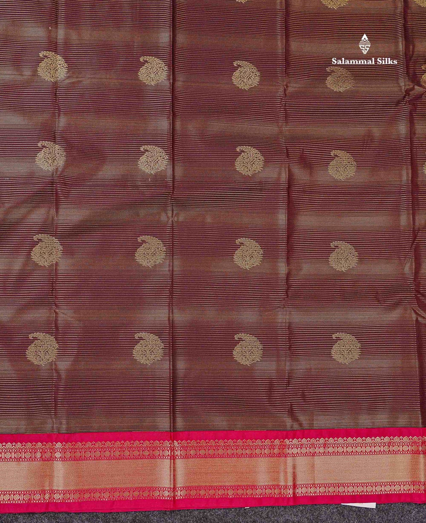 Semi Silk Saree -  Dark Maroon Mango Butta With Alai Vaira Oosi Lines Along With Contrast Redish Pink Small Traditional Border