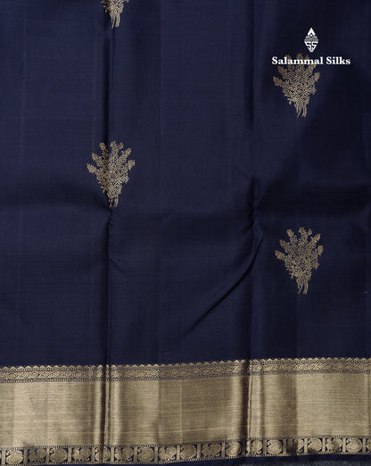Beautiful Dark Navy Blue Pure Kanjivaram Silk Saree With Traditional Evening Morning Border