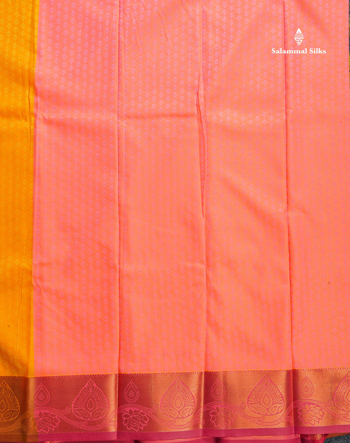 Semi Silk Saree - Yellow Colour Body With Contrast Peach Blouse