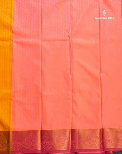 Semi Silk Saree - Yellow Colour Body With Contrast Peach Blouse