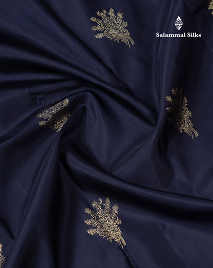 Beautiful Dark Navy Blue Pure Kanjivaram Silk Saree With Traditional Evening Morning Border