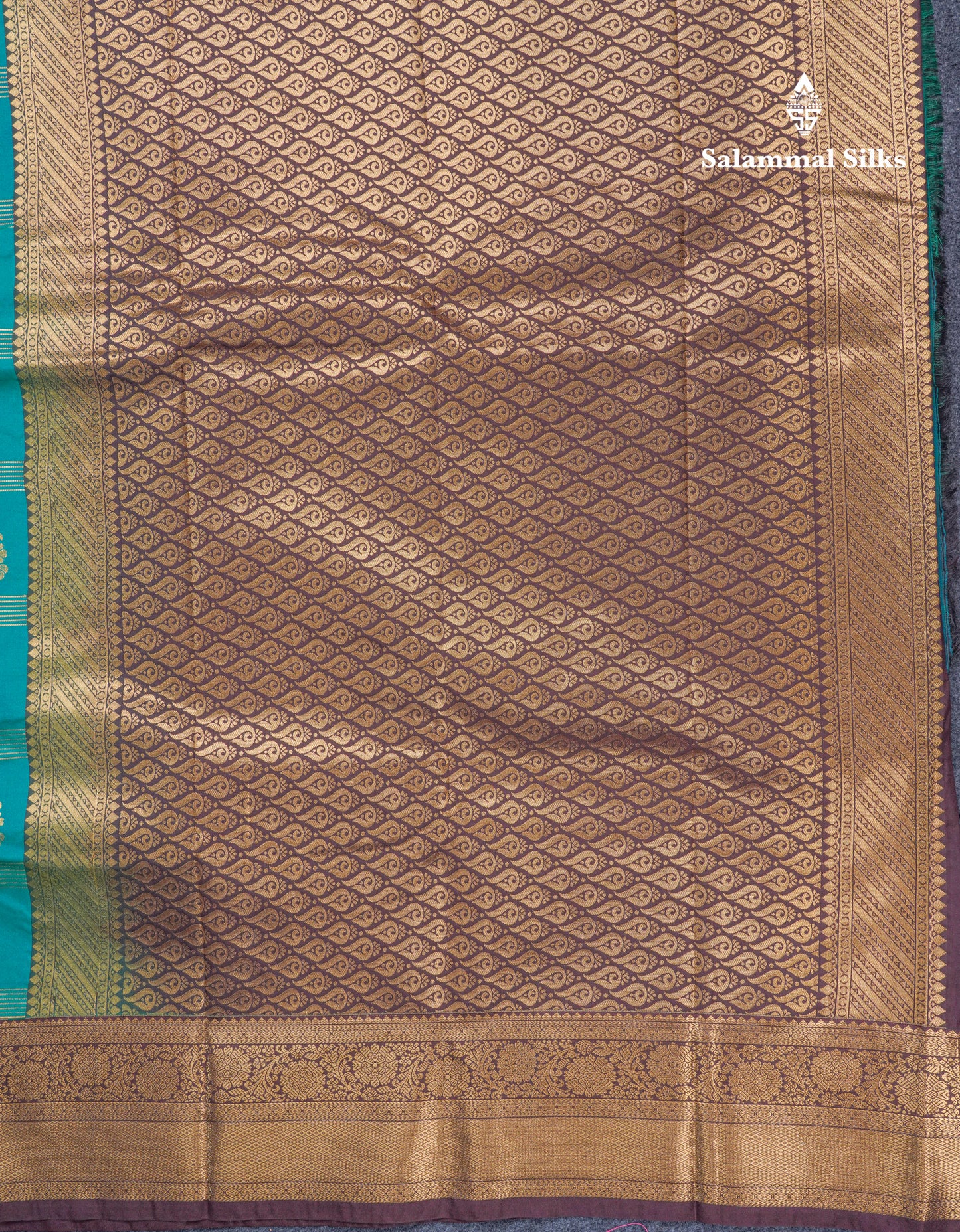 Dual Tone Peacock Green Semi Silk Saree With Contrast Dark Brown Border