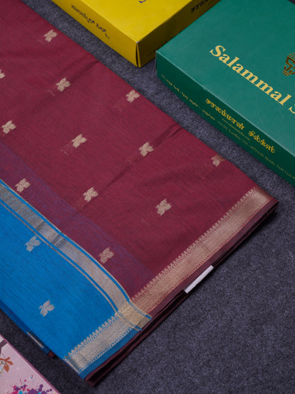 Beautiful Navy Blue Maheshwar Cotton Saree With Contrast Blue Blouse