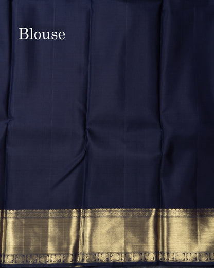 Beautiful Dark Navy Blue Pure Kanjivaram Silk Saree With Traditional Evening Morning Border