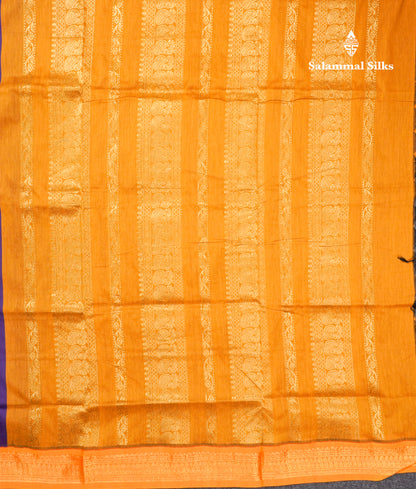 Violet Kalyani Cotton Saree With Contrast Mustard Yellow Border