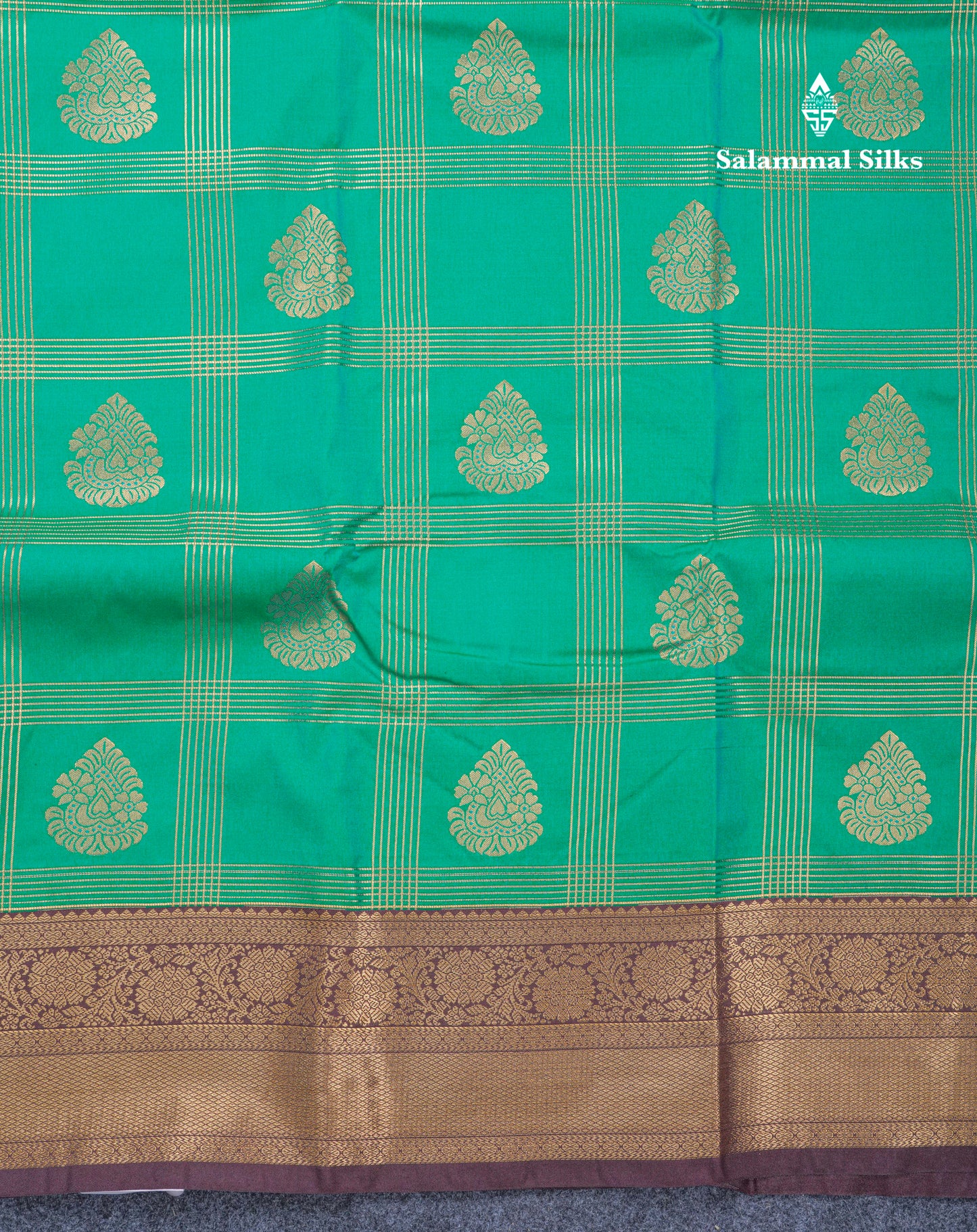 Dual Tone Peacock Green Semi Silk Saree With Contrast Dark Brown Border