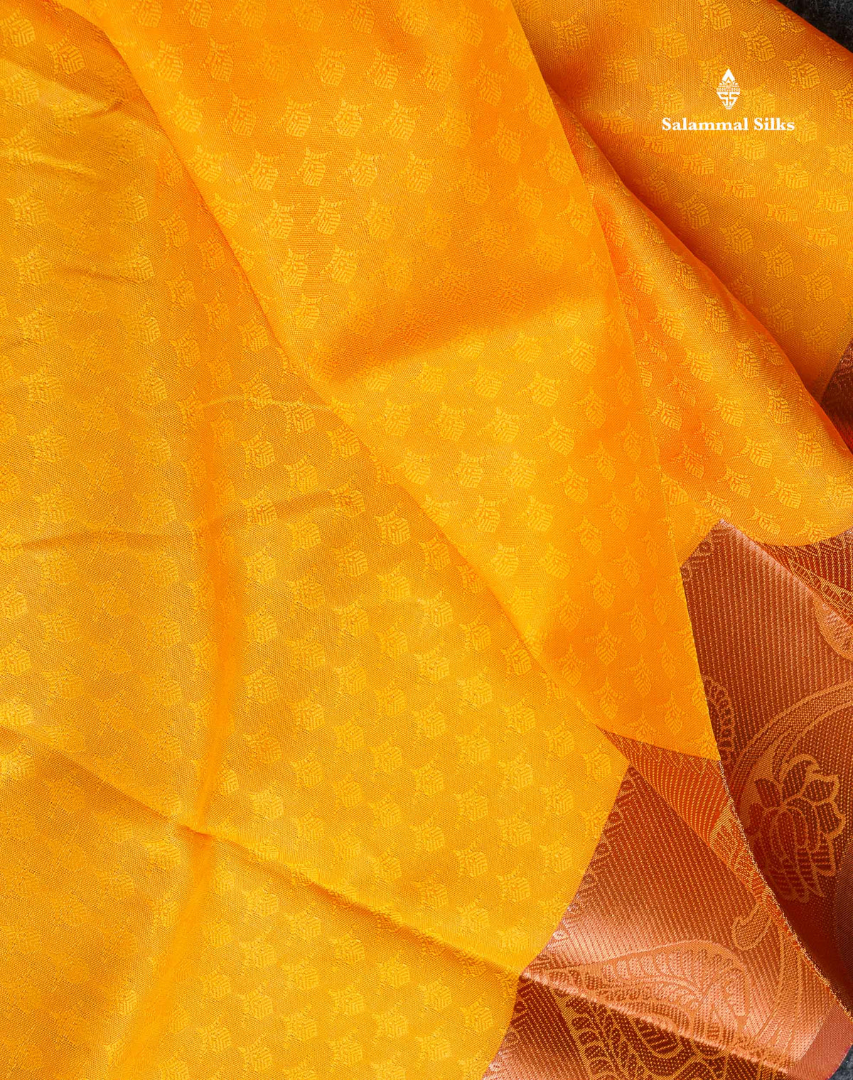 Semi Silk Saree - Yellow Colour Body With Contrast Peach Blouse