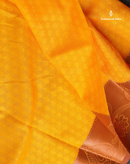 Semi Silk Saree - Yellow Colour Body With Contrast Peach Blouse