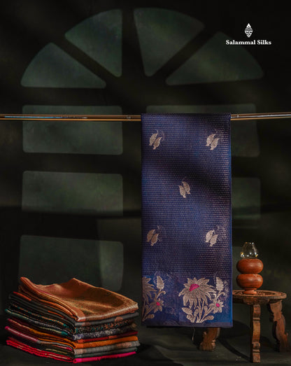 Beautiful Maroon Muga Silk Silver Zari Lines Saree With Fancy Meena work Border