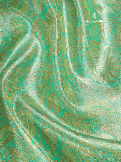 Pure Zari Rexona Green Pure Kanjivaram Silk Saree With Contrast Chilly Red Border