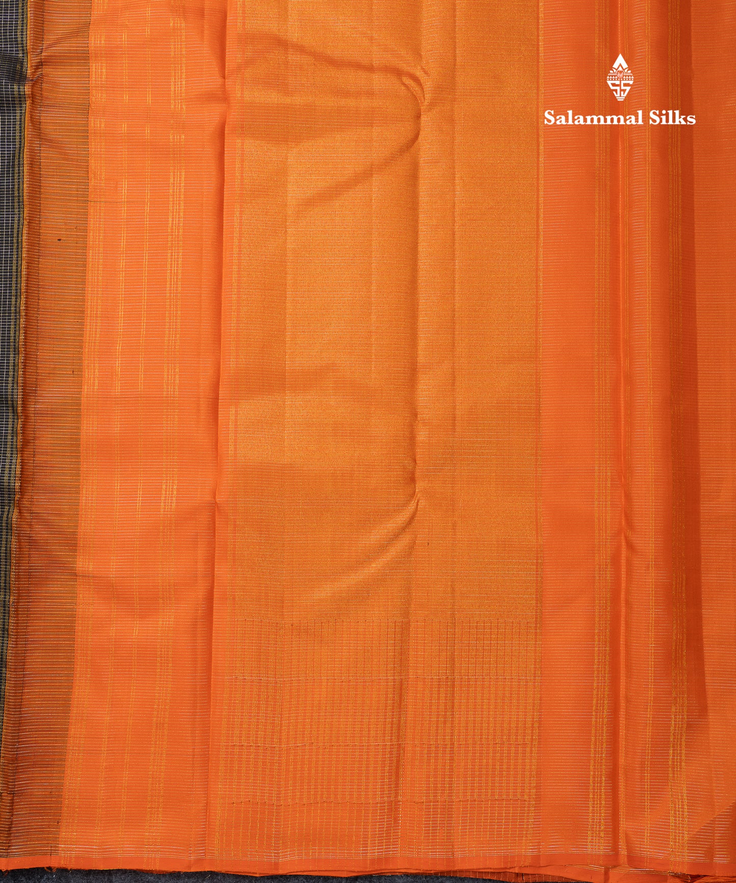 Beautiful Black Vaira Oosi Tiny Checks Pure Kanjivaram Silk Saree With Contrast Orange Blouse