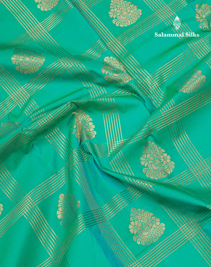 Dual Tone Peacock Green Semi Silk Saree With Contrast Dark Brown Border