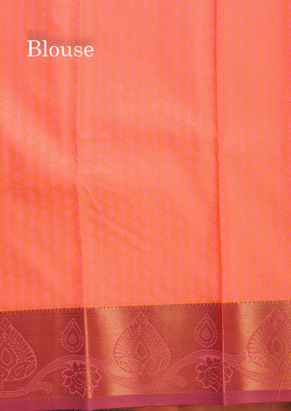 Semi Silk Saree - Yellow Colour Body With Contrast Peach Blouse