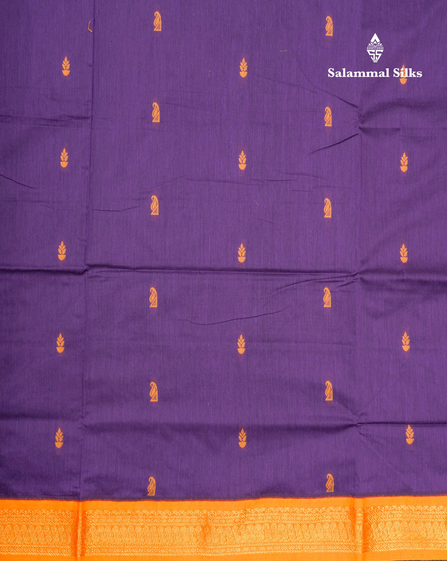 Violet Kalyani Cotton Saree With Contrast Mustard Yellow Border