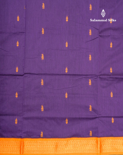 Violet Kalyani Cotton Saree With Contrast Mustard Yellow Border