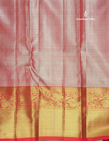 Pure Zari Rexona Green Pure Kanjivaram Silk Saree With Contrast Chilly Red Border