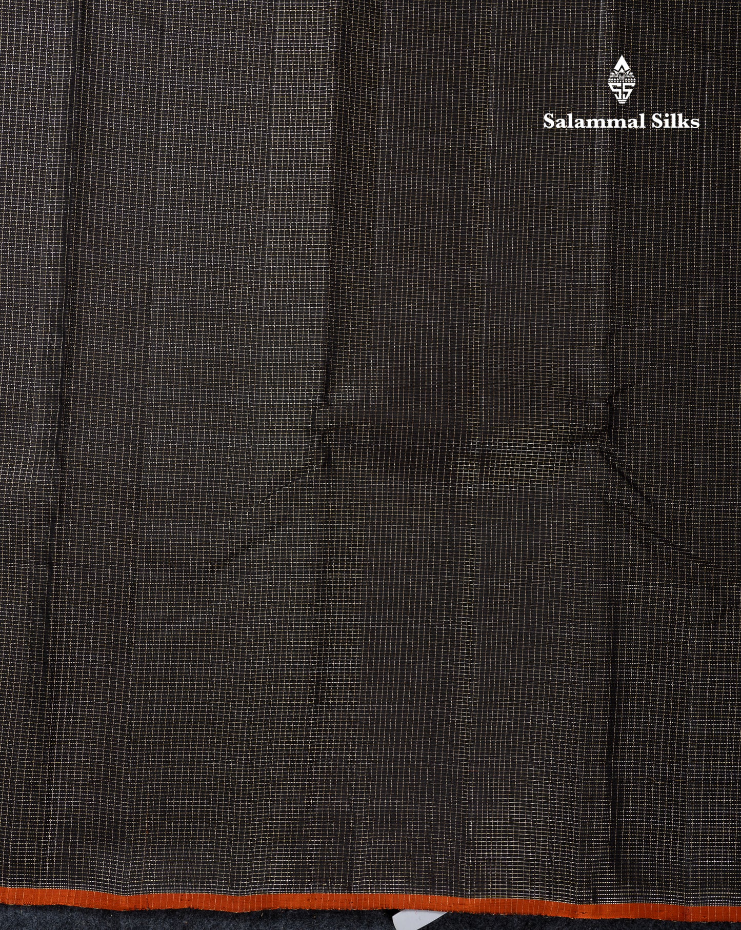 Beautiful Black Vaira Oosi Tiny Checks Pure Kanjivaram Silk Saree With Contrast Orange Blouse