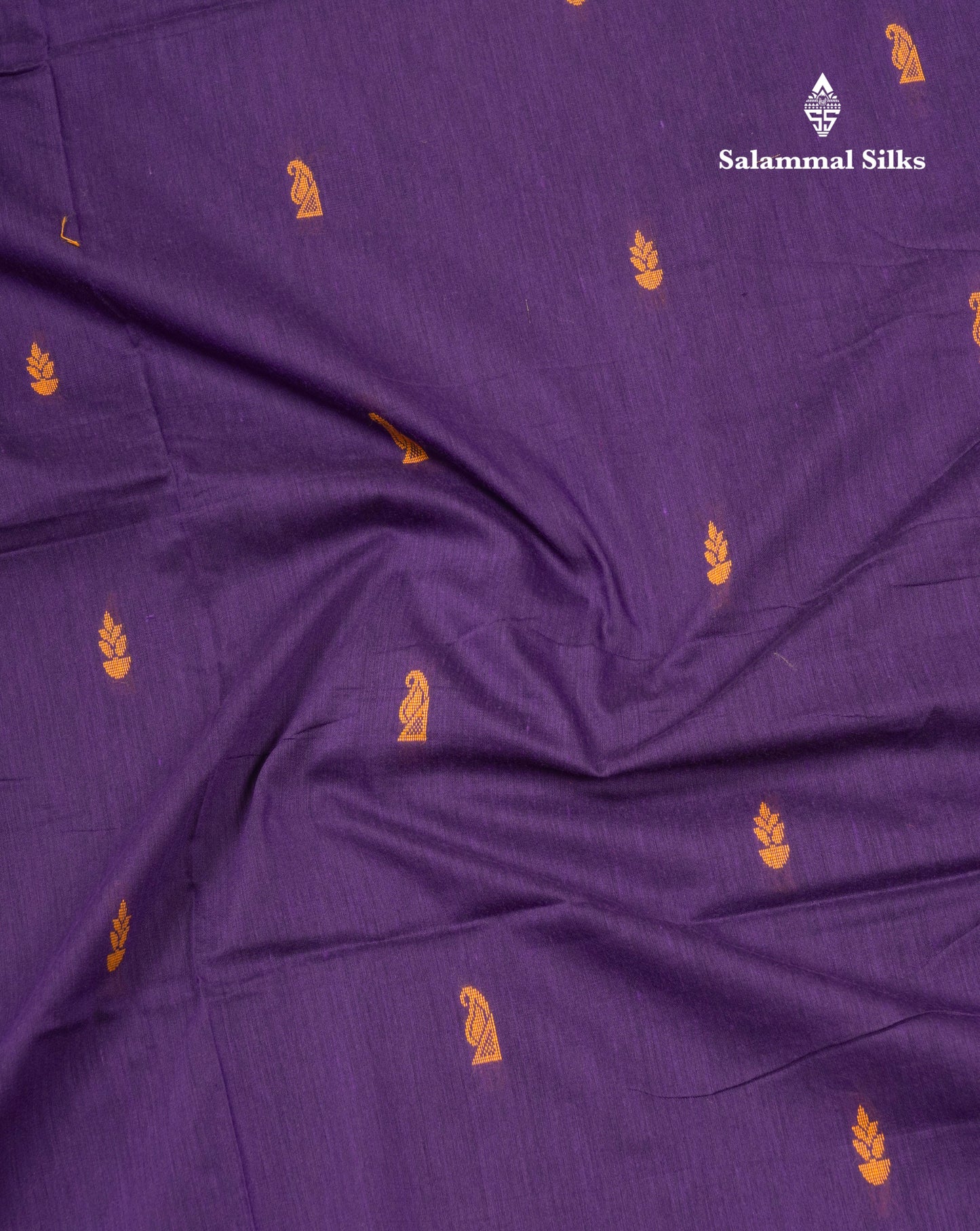 Violet Kalyani Cotton Saree With Contrast Mustard Yellow Border
