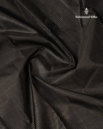 Beautiful Black Vaira Oosi Tiny Checks Pure Kanjivaram Silk Saree With Contrast Orange Blouse