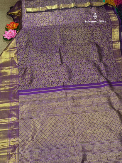 Violet Colour Kanjivaram Pure Silk Saree 3G Zari with Traditional Long Size Border