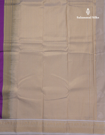 Dark Purple Semi Silk Saree With Contrast Half White Small Traditional Border