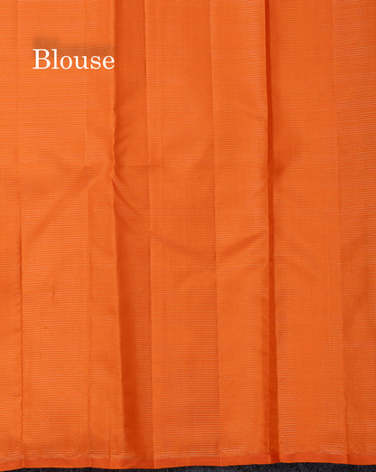Beautiful Black Vaira Oosi Tiny Checks Pure Kanjivaram Silk Saree With Contrast Orange Blouse