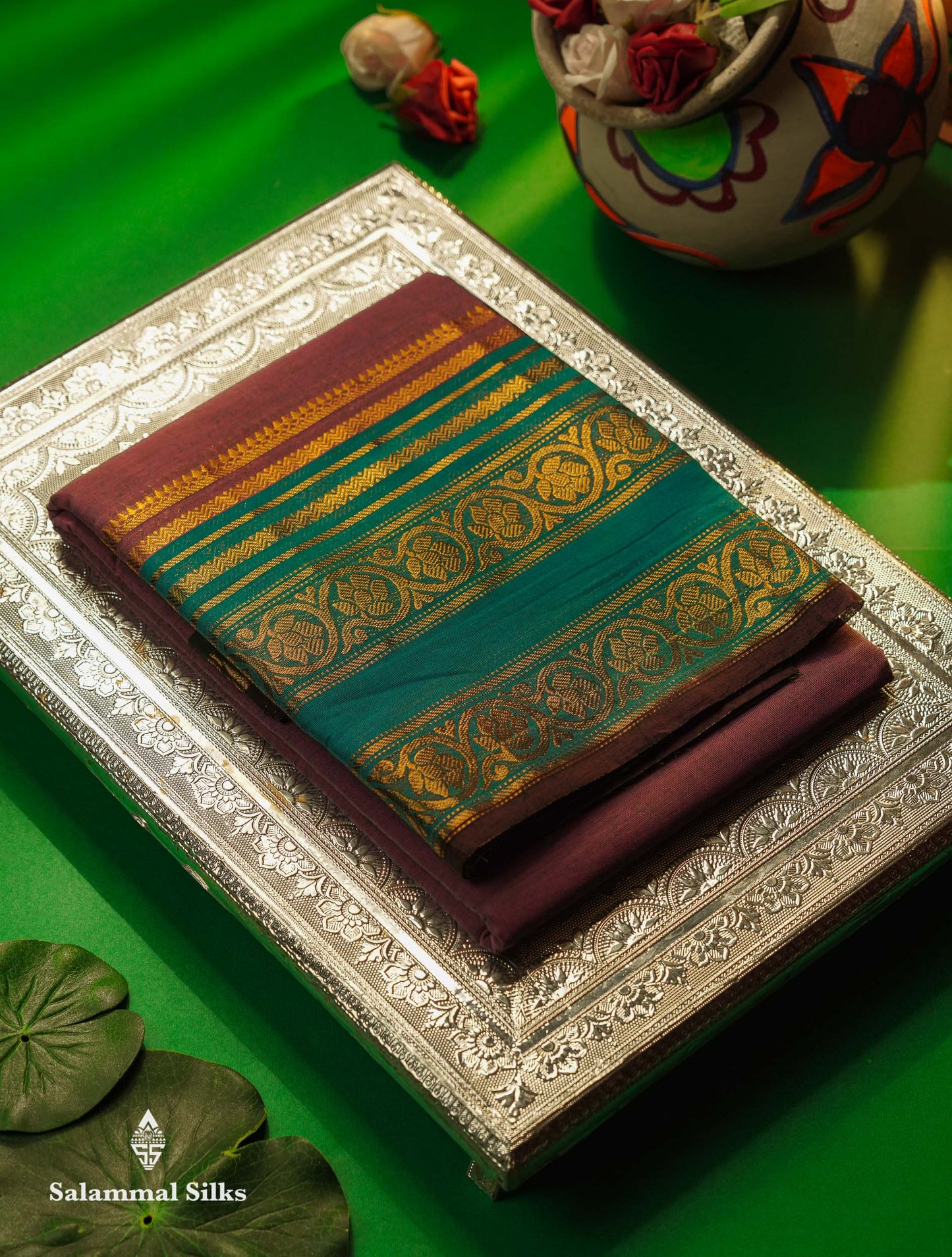 Beautiful Grey Plain Pure Chettinad Cotton Saree With Contrast Bottle Green Traditional Evening Morning Border