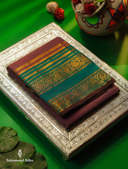 Beautiful Grey Plain Pure Chettinad Cotton Saree With Contrast Bottle Green Traditional Evening Morning Border