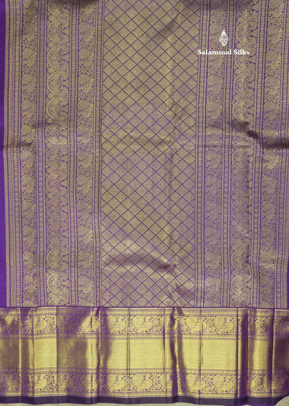 Violet Colour Kanjivaram Pure Silk Saree 3G Zari with Traditional Long Size Border