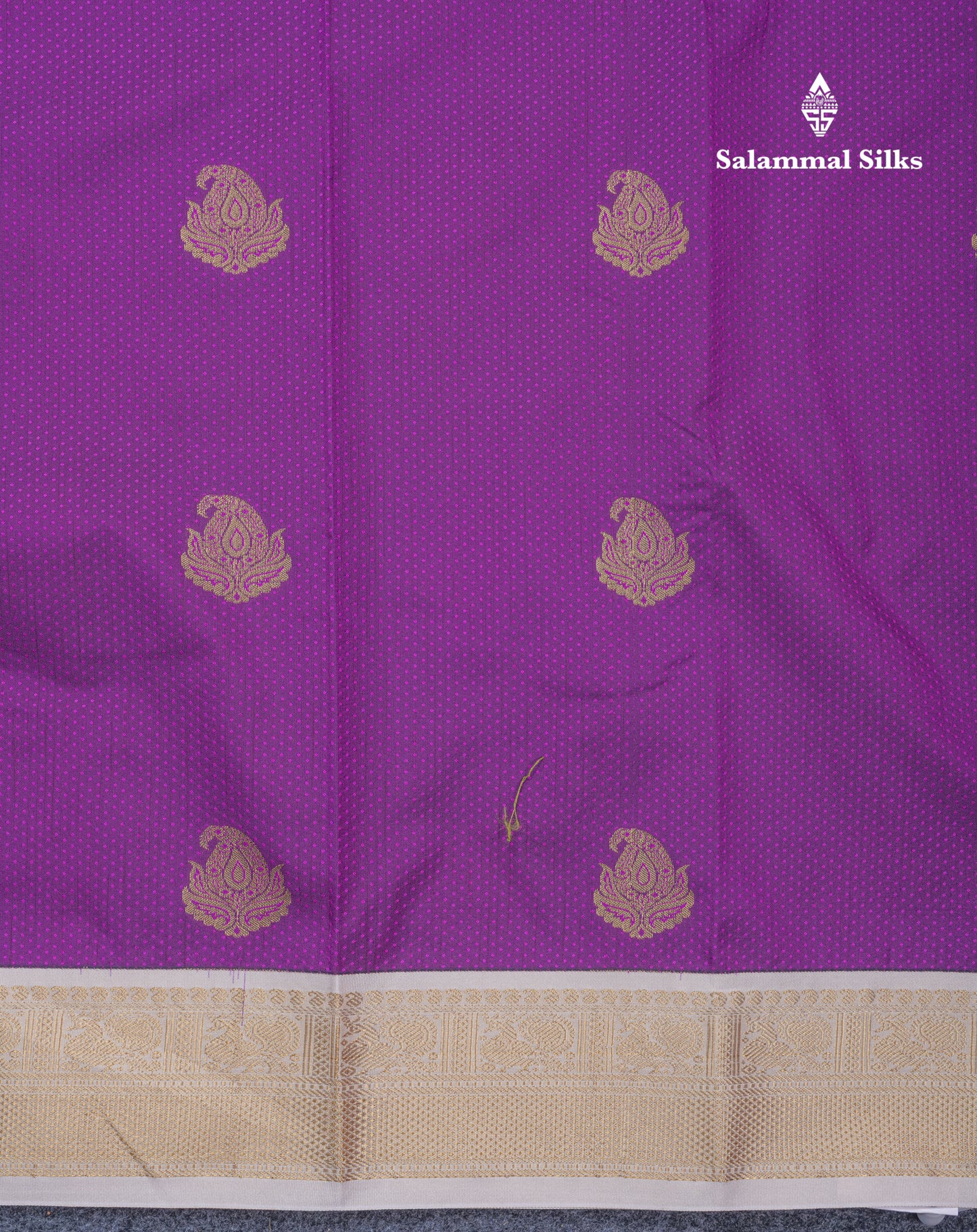 Dark Purple Semi Silk Saree With Contrast Half White Small Traditional Border