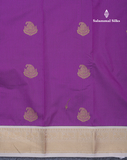 Dark Purple Semi Silk Saree With Contrast Half White Small Traditional Border