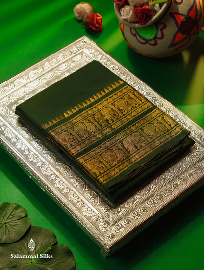 Beautiful Bottle Green Plain Pure Chettinad Cotton Saree With Self Traditional Evening Morning Border