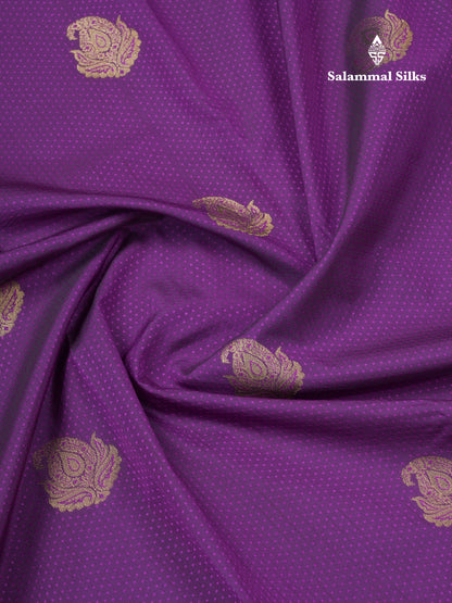 Dark Purple Semi Silk Saree With Contrast Half White Small Traditional Border