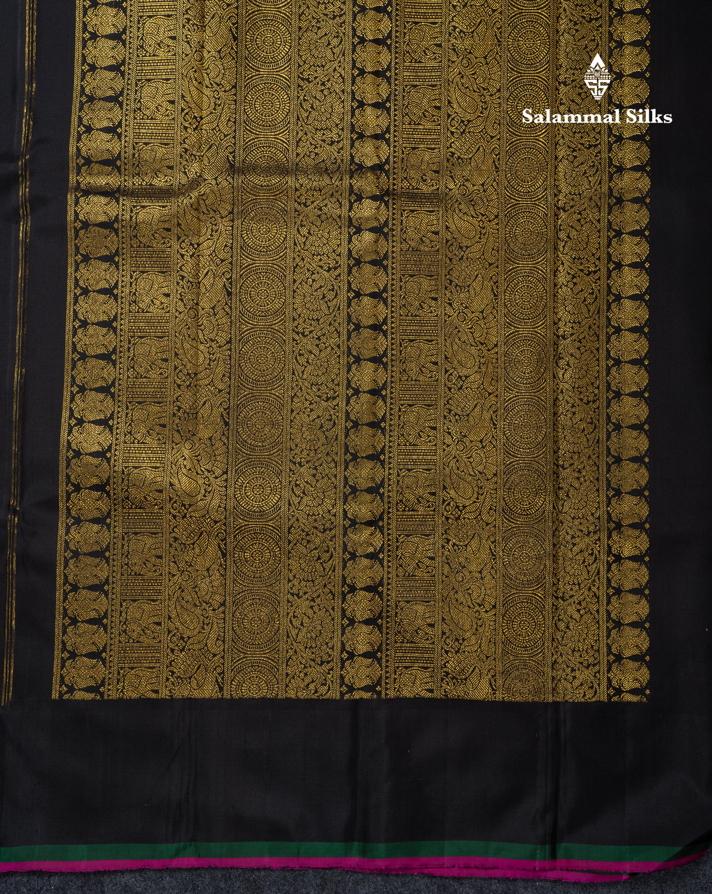 Beautiful Black Silver & Gold Zari Traditional Lines Butta Pure Kanjivaram Silk Saree With Blouse