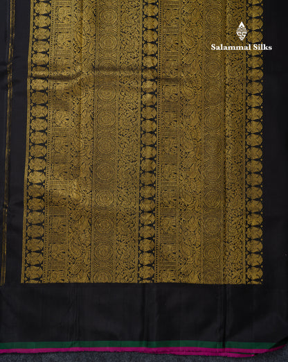 Beautiful Black Silver & Gold Zari Traditional Lines Butta Pure Kanjivaram Silk Saree With Blouse