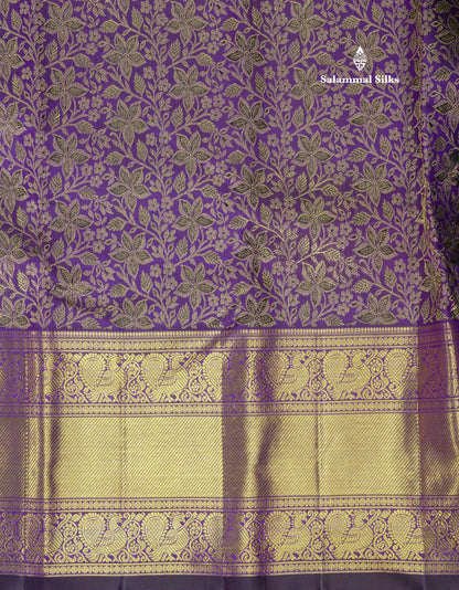 Violet Colour Kanjivaram Pure Silk Saree 3G Zari with Traditional Long Size Border