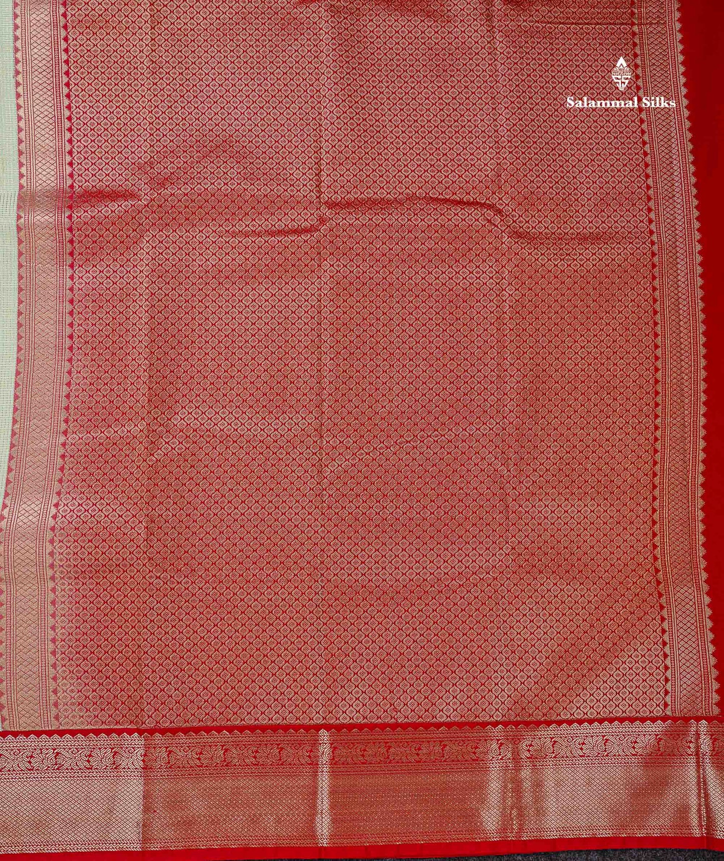 Semi Silk Saree - Light Pista Green Butta With Tiny Vaira Oosi Checks Along With Contrast Red Traditional Border