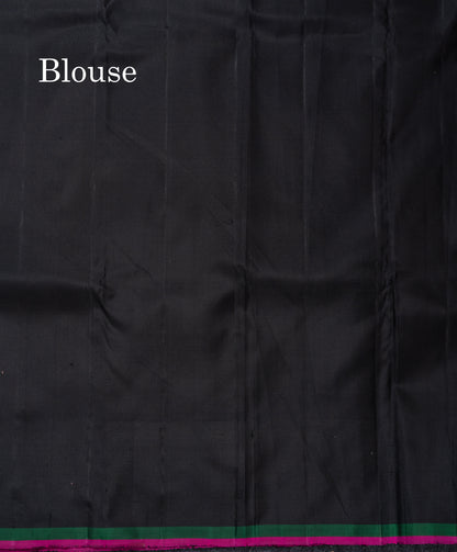 Beautiful Black Silver & Gold Zari Traditional Lines Butta Pure Kanjivaram Silk Saree With Blouse