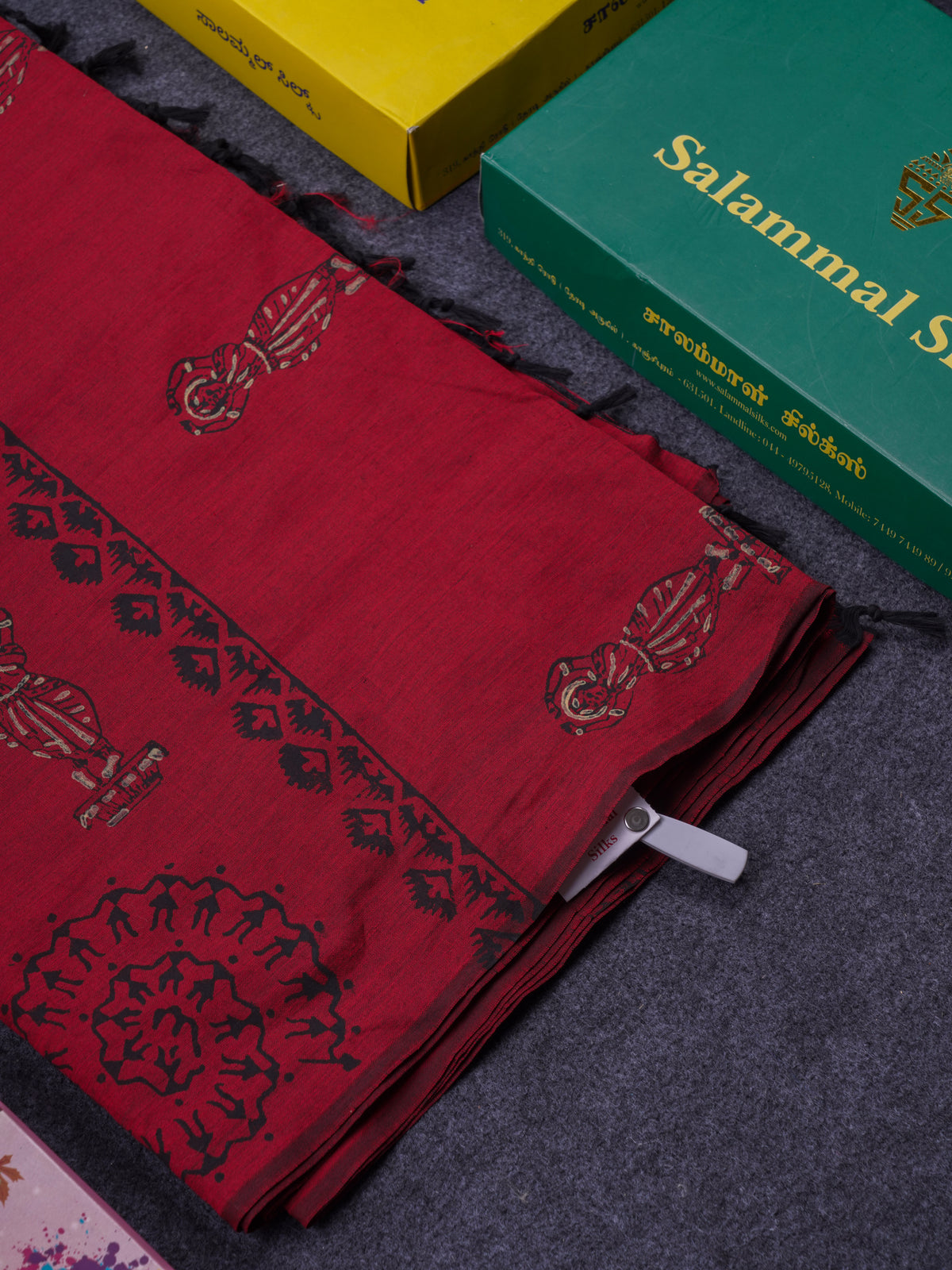 Beautiful Reddish Maroon South Cotton Printed Saree With Contrast Cream Sandal Blouse