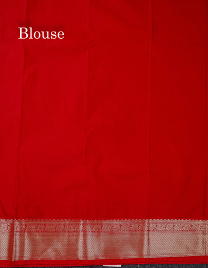 Semi Silk Saree - Light Pista Green Butta With Tiny Vaira Oosi Checks Along With Contrast Red Traditional Border