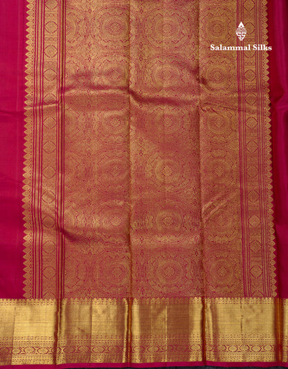 Beautiful Magenta Pure Kanjivaram Silk Saree With Traditional Evening Morning Border
