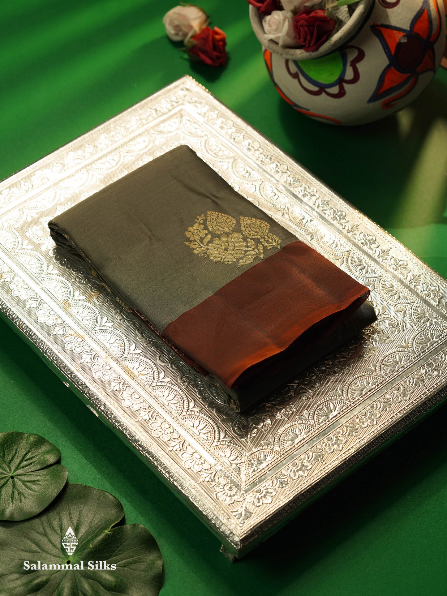 Beautiful Bottle Green PureMix Kanjivaram Soft Silk Saree With Contrast Light Chocolate Border