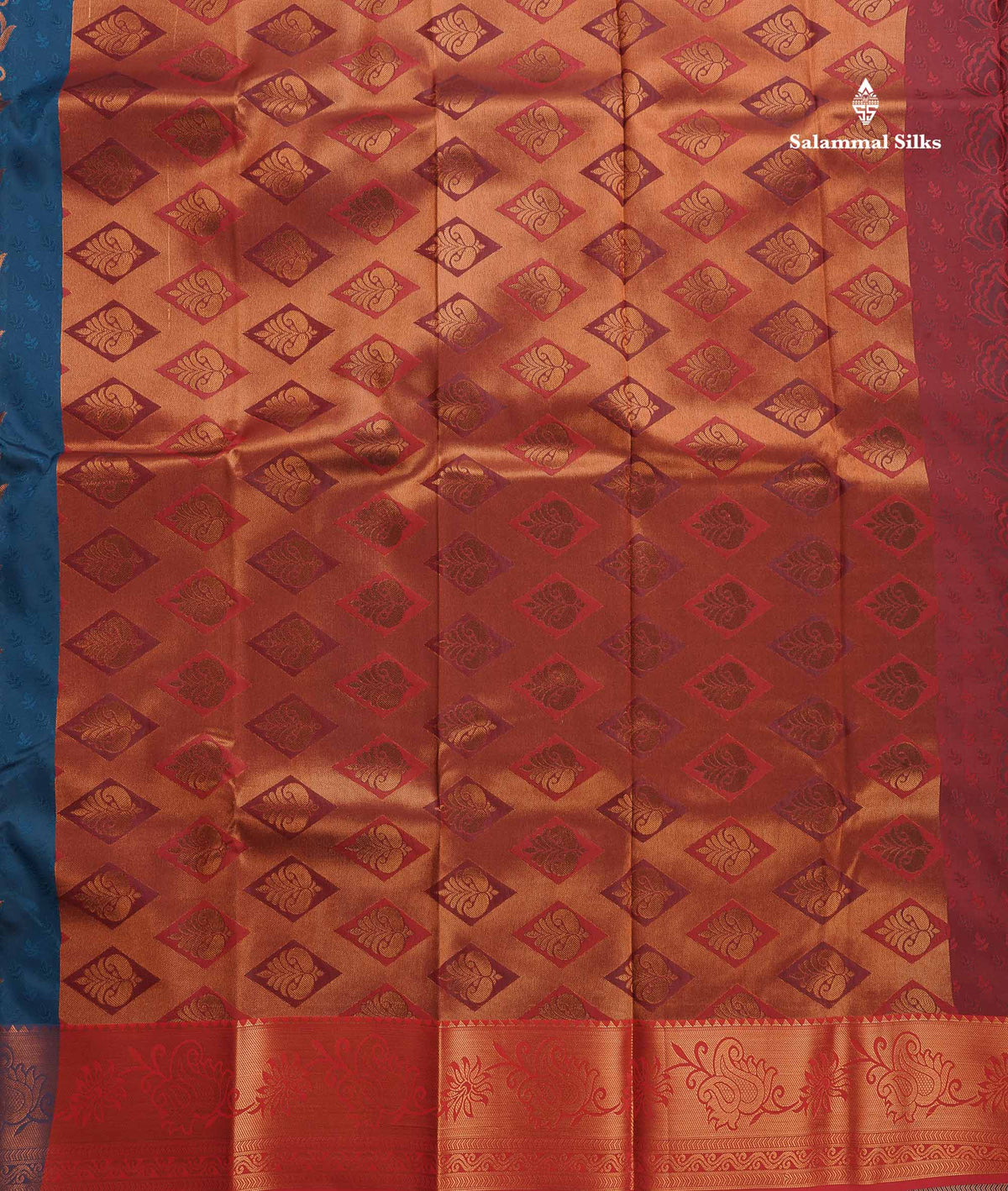 Semi Silk Saree - Red Colour Body With Contrast Dual Tone Green Blouse