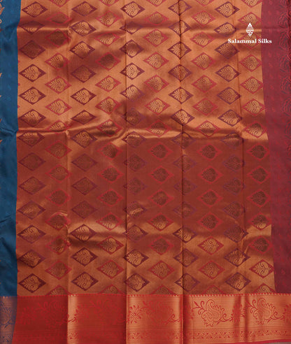 Semi Silk Saree - Red Colour Body With Contrast Dual Tone Green Blouse