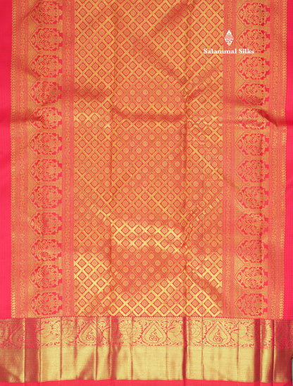 Reddish Pink Pure Kanjivaram Silk Saree 3G Zari with Traditional Gold Zari Border