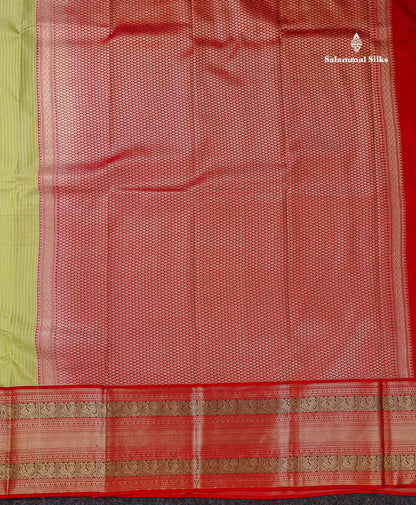 Semi Silk Saree -  Pista Green Zari Lines Butta With Contrast Redish Pink Traditional Evening Morning Border